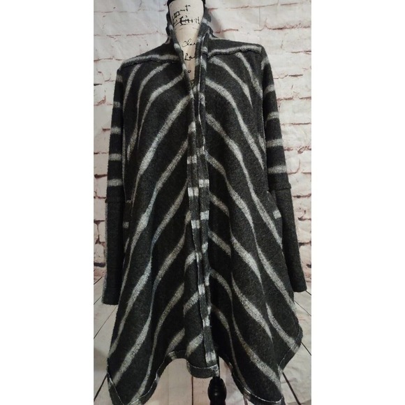 Knox Rose Womens Medium waterfall open jacket Cardigan Gray stripe long duster - Picture 1 of 6